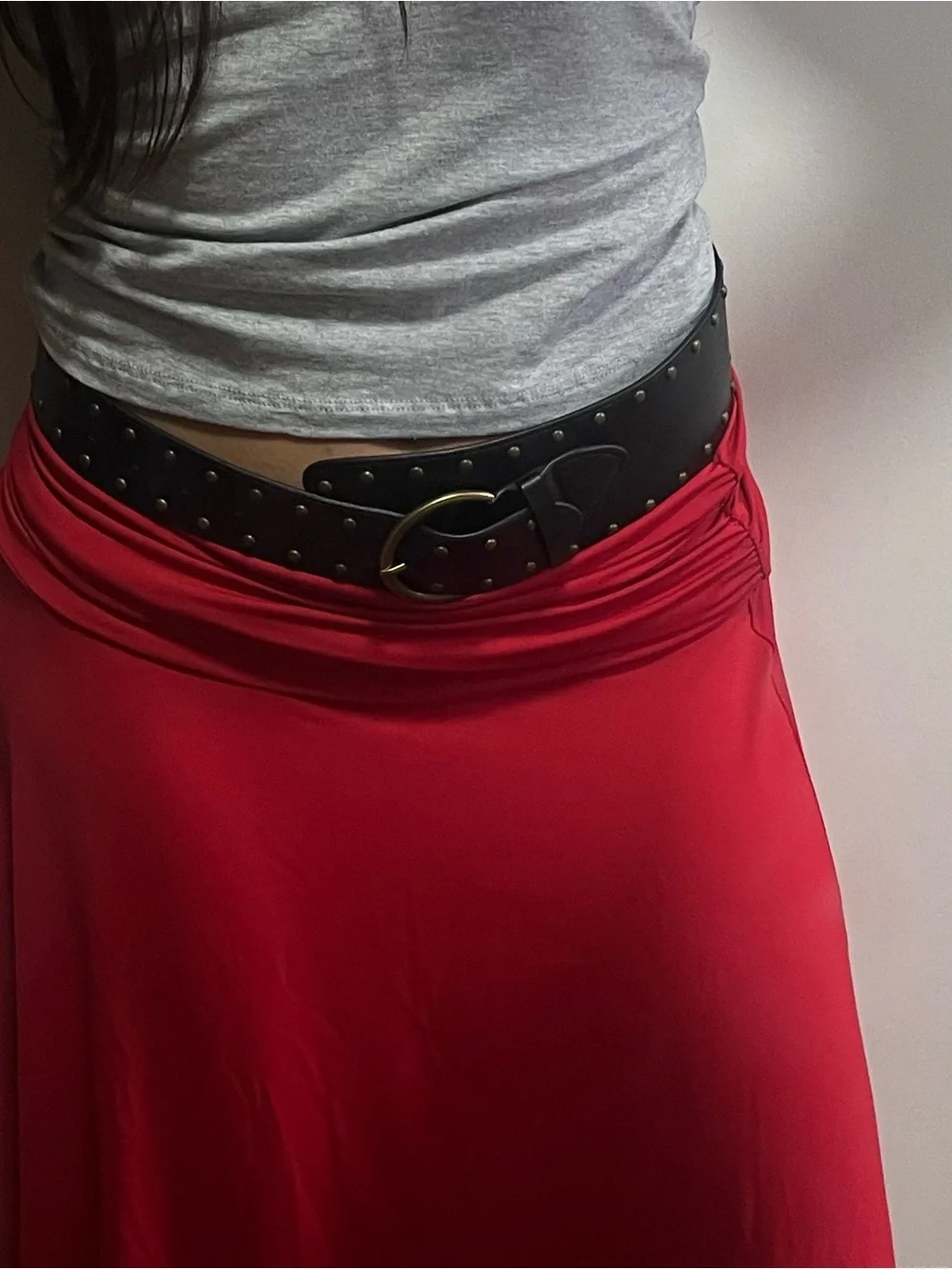 Y2K Black Studded Leather Waist Belt with Antique Gold Ring Buckle